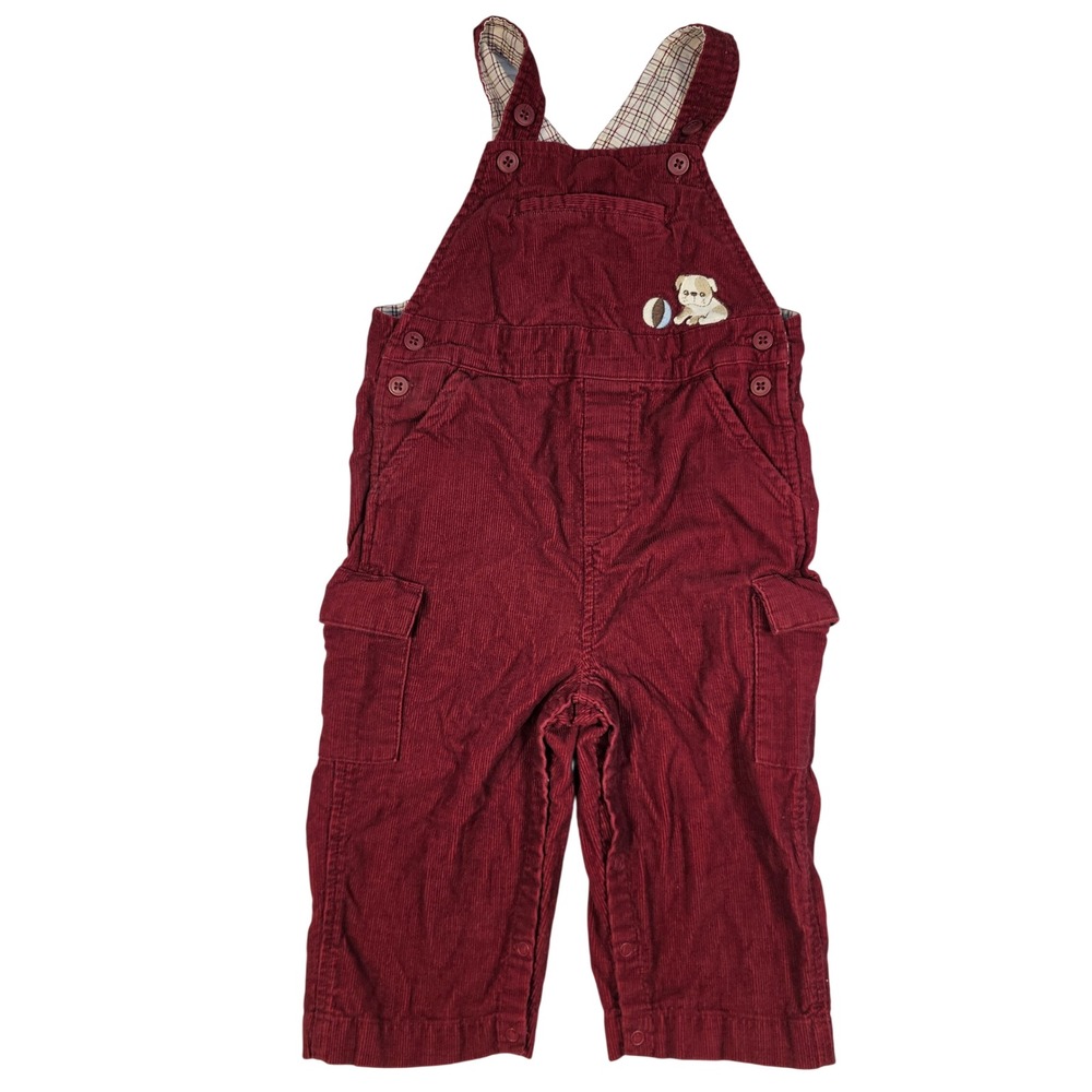 Gymboree Baby Boy Corduroy Overalls Burgundy Puppy Dog 12-18 Months 240160399